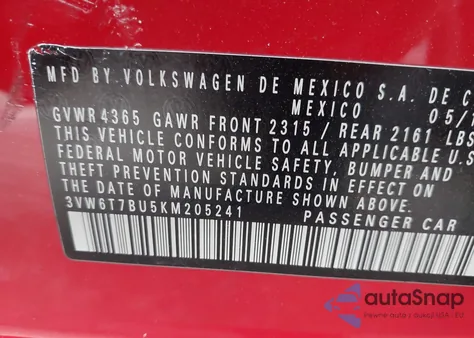 2019 Volkswagen Jetta Gli 2.0T 35Th Anniversary Edition/2.0T Autobahn/2.0T S z USA, uszkodzony, nr VIN 3VW6T7BU5KM205241